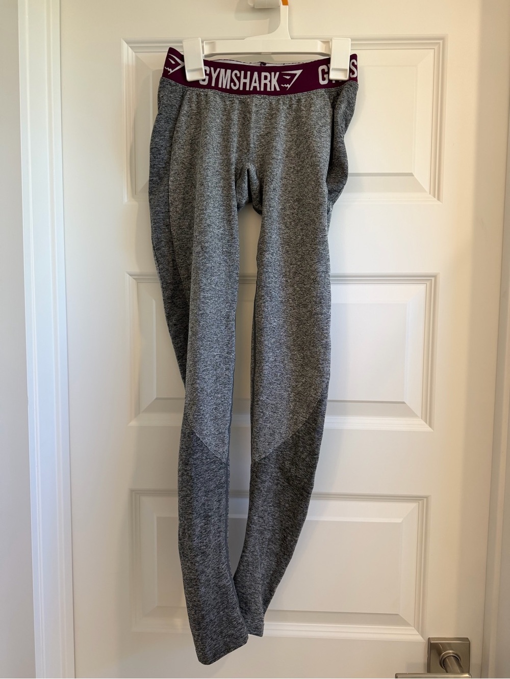 Gymshark Grey Seamless Leggings with Purple Branded Waistband